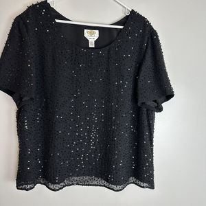 Talbots 100% Silk Sequin Formal Evening Top Blouse Black Women Plus 18W